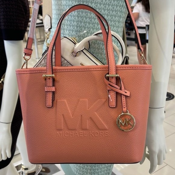 Michael Kors Pink Sunset Rose Small Portia Suede Leather Tote Bucket Bag